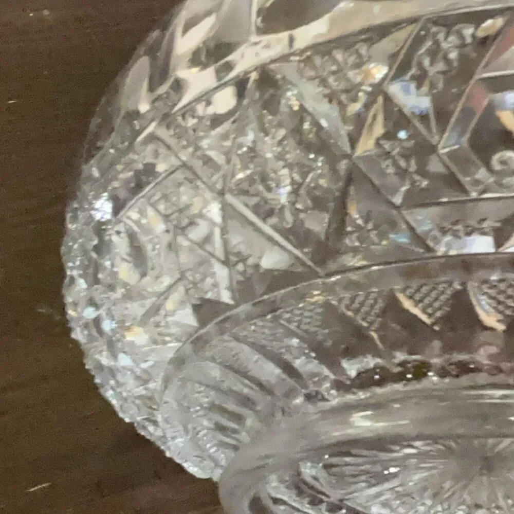 L.E. Smith Clear Cut Glass Decorative Bowl Starburst Sawtooth Rim 6